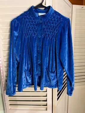 Vintage National Royal Blue Velvet Button-Up Jacket